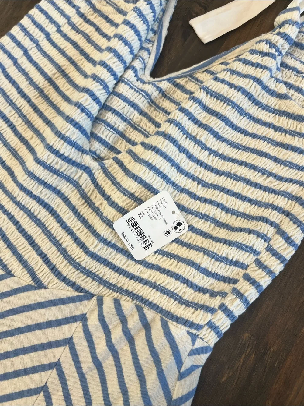 Free People Blue and White Striped Tie-Shoulder Maxi Dress
